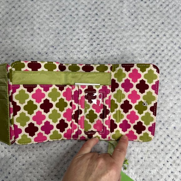 Vera Bradley Hello Dahlia Euro Wallet Floral Quilted Bucket Purse Set Pink Green - Picture 10 of 16